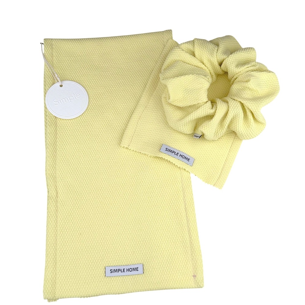 Simple Clothing Co Waffle Knit Tea Towel‎ Wash Cloth Scrunchie Set Yellow OS